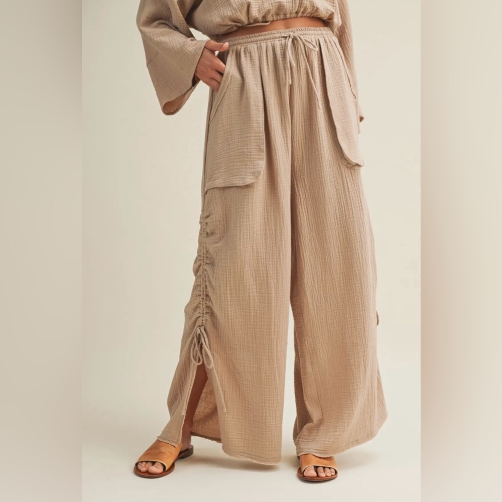 🆕🤍TAUPE WIDE LEG SIDE CINCHING (pre order ships may)